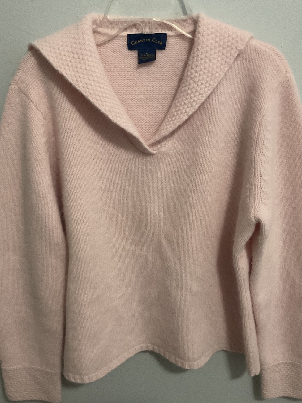 Women’s Charter Club Lambswool/Angora/Nylon Blend Sailor Collar V-neck Sweater,L